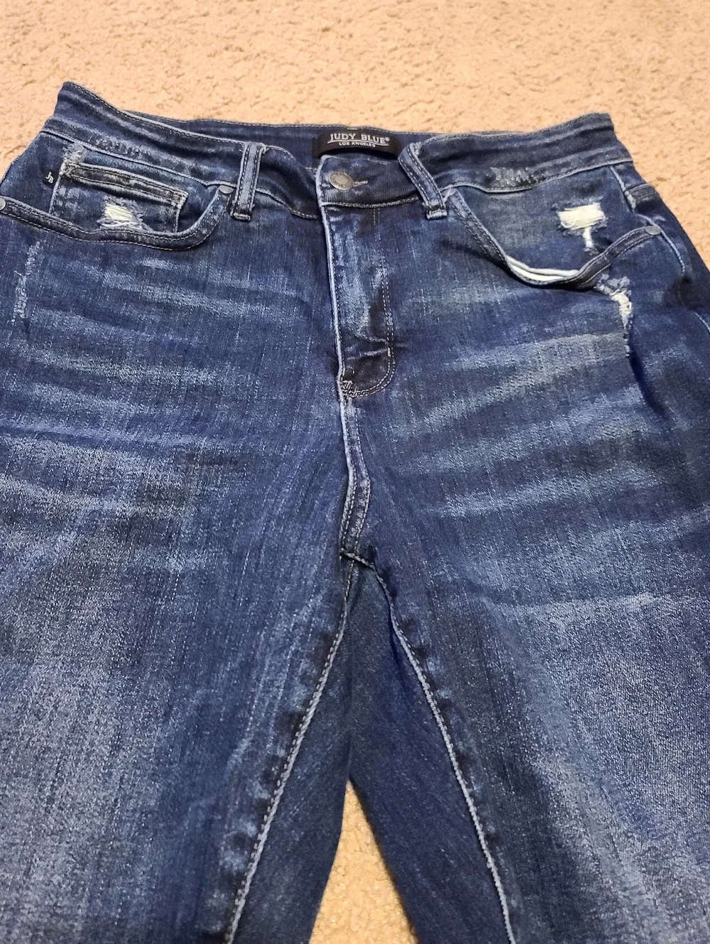 Women's 16W, Dark Blue Distressed Skinny Fit Jeans - Picture 3 of 6